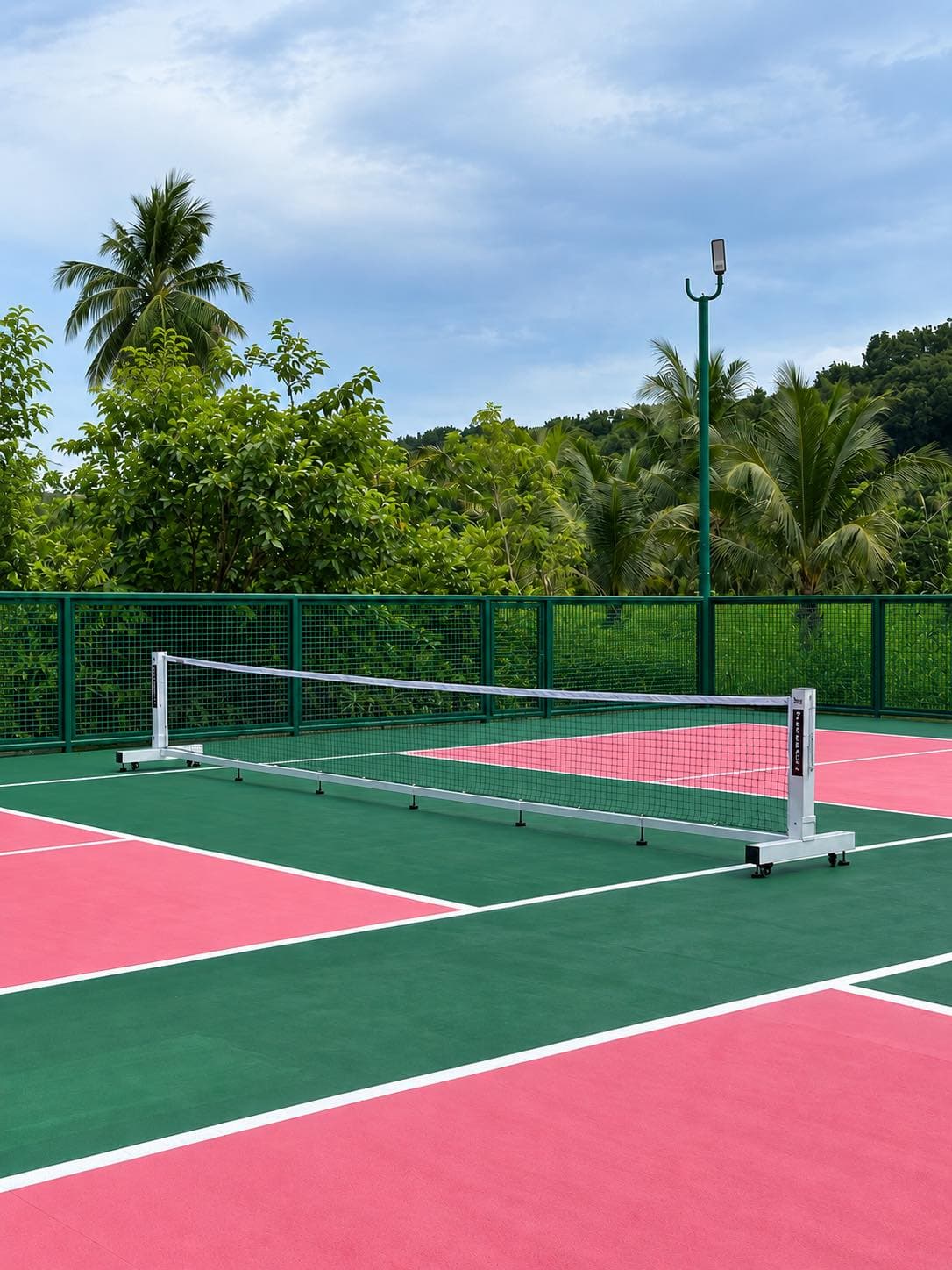 Outdoor pickleball court and net at Hillside